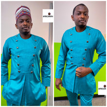 Load image into Gallery viewer, Obasi AFrican Prints Men’s Traditional 2 piece Sets (Teal)
